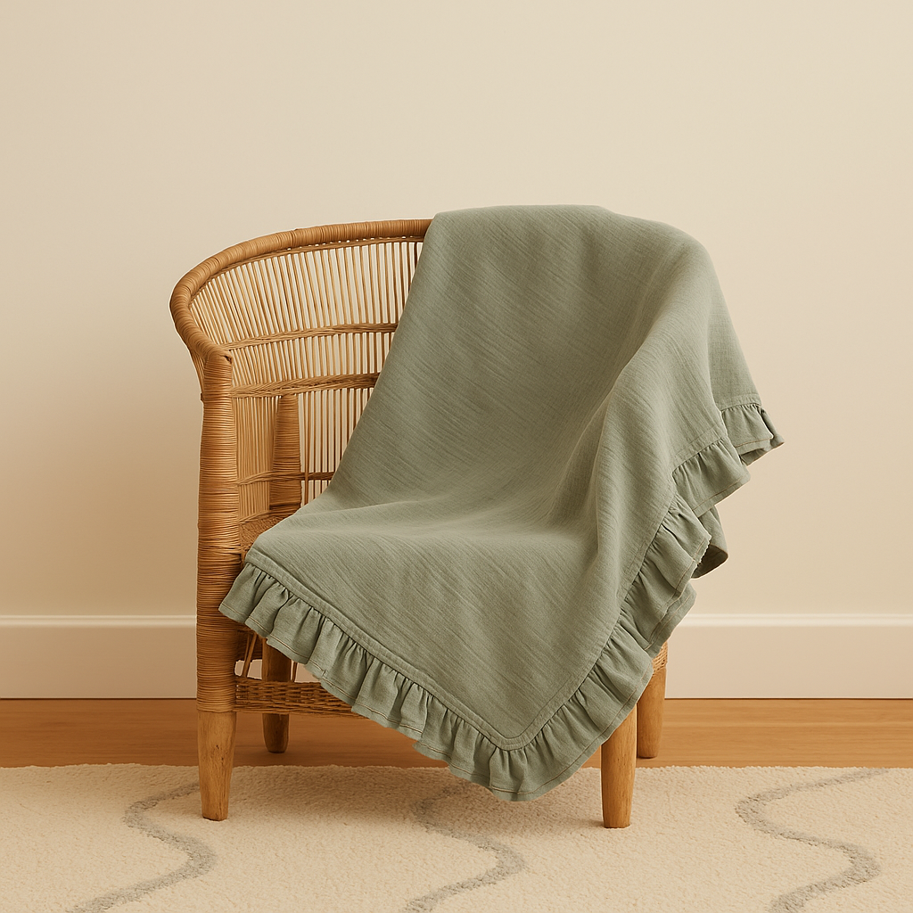 Olive Ruffled Muslin Blanket