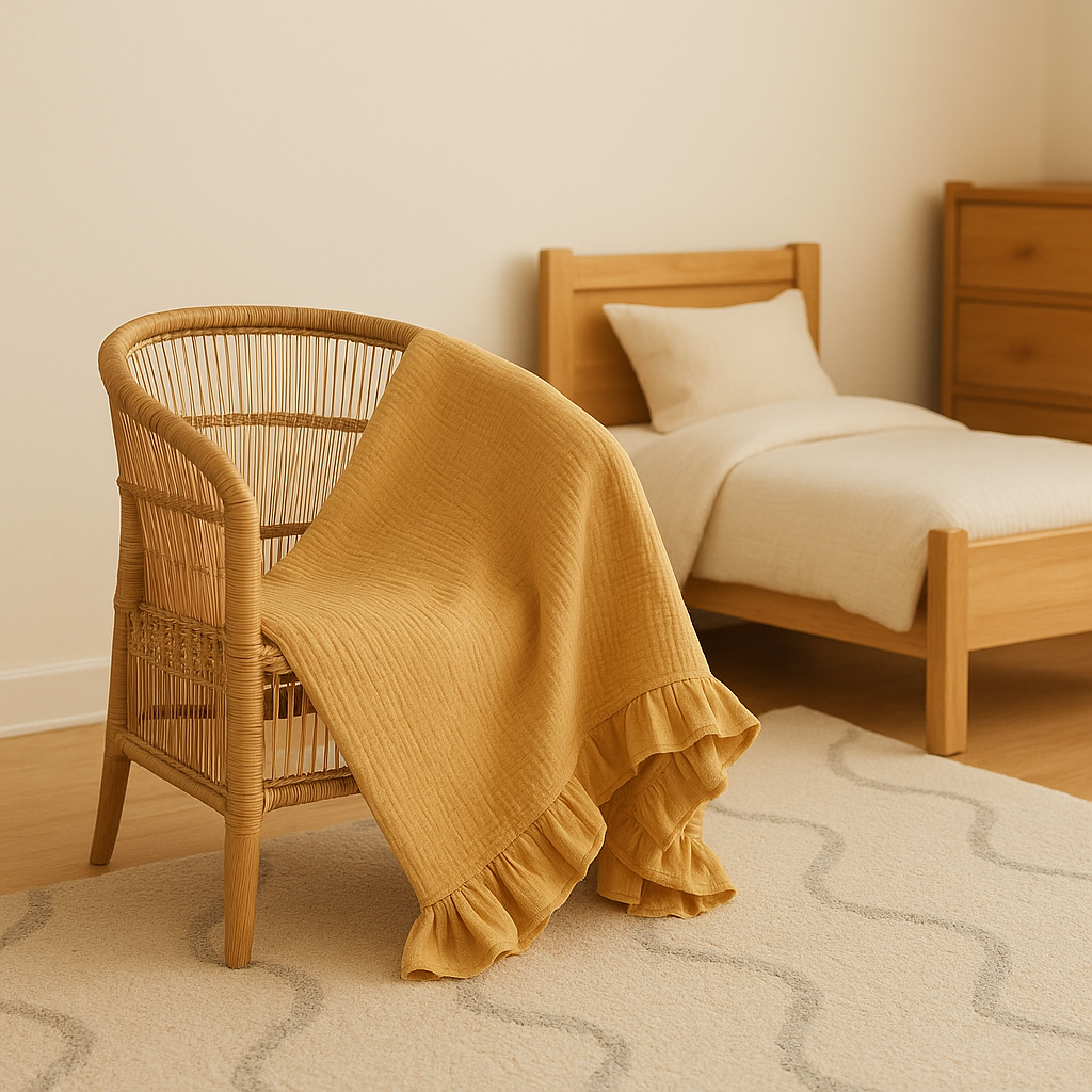 Mustard Ruffled Muslin Blanket